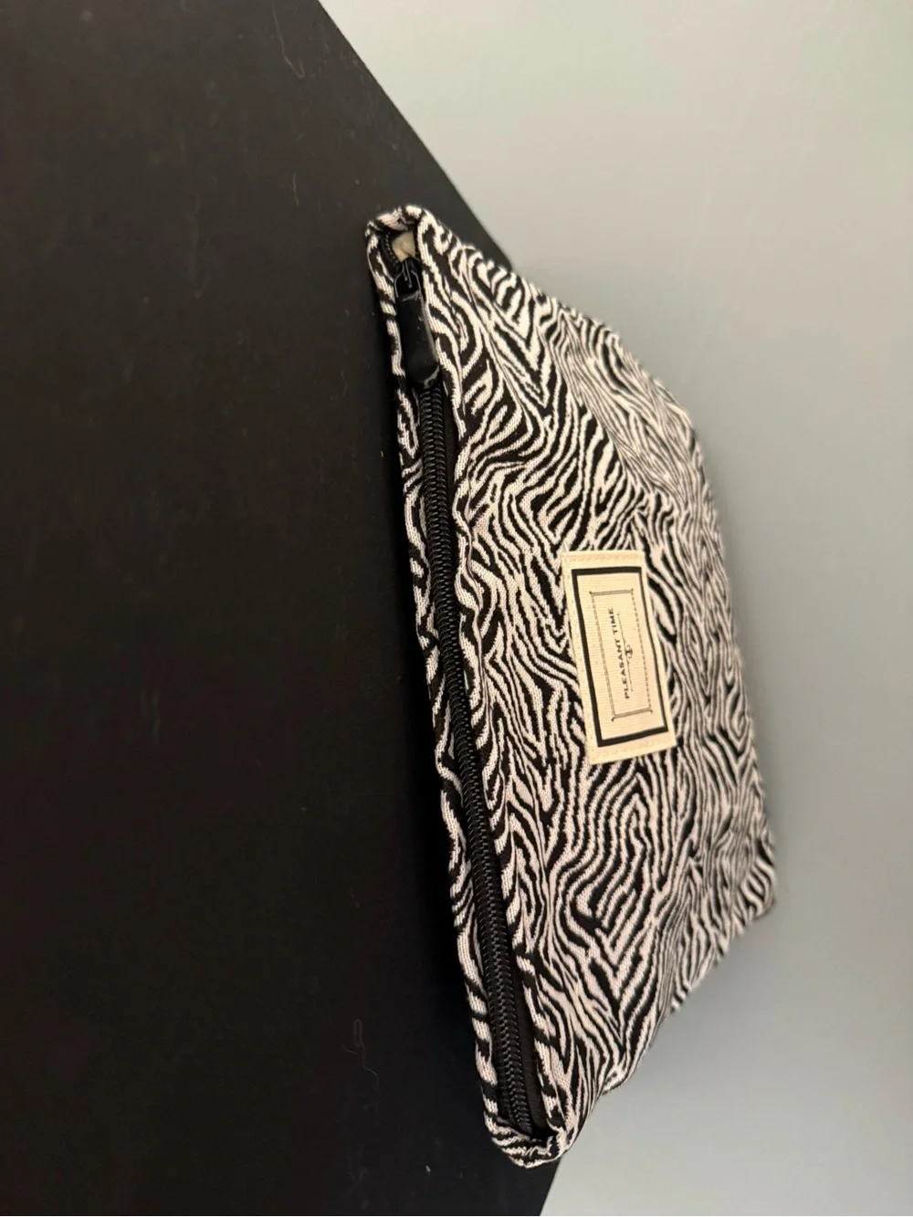 Pleasant Time Zebra Print Cosmetic Pouch - Black & White